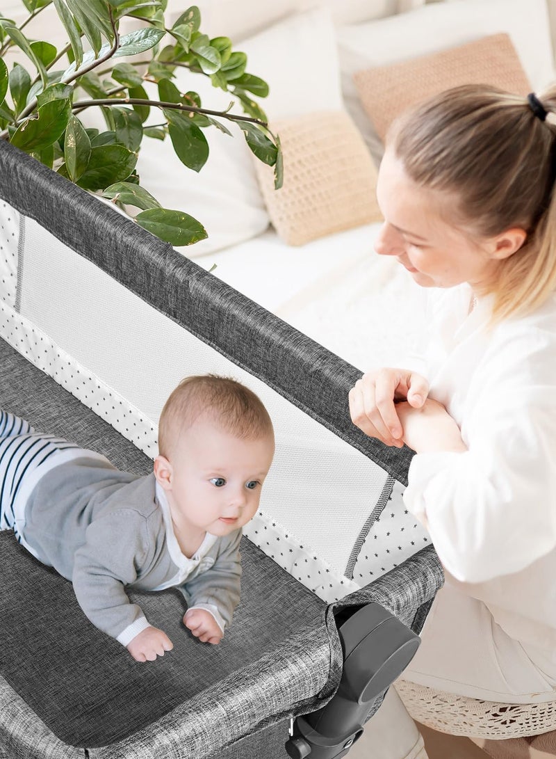 زيريفام Zerifam السرير -- سرير قابلة للطي ، وارتفاع قابل للتعديل سرير الطفل ، مع أكبر سلة التخزين ، والناموسيات ، صامت عجلة احادي ، من السهل تجميع سرير الطفل . - Image 4