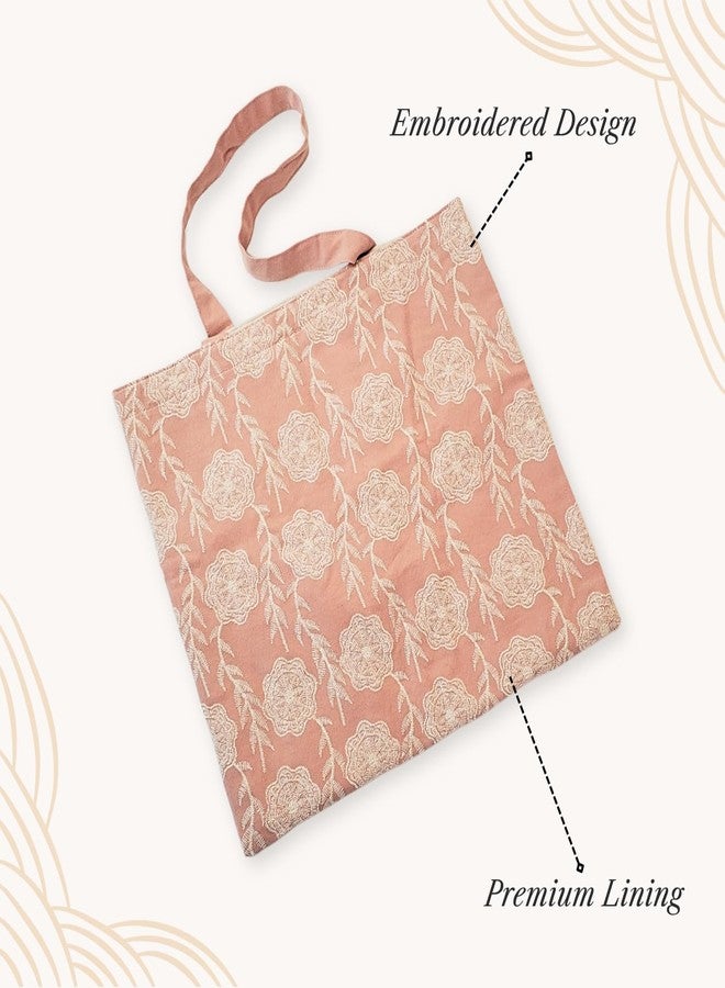 Lady Jayne Lined Embroidered Canvas Fabric Shopping Tote Bag, 15" x 14", Sweet Boutique Peony Floral - Image 3