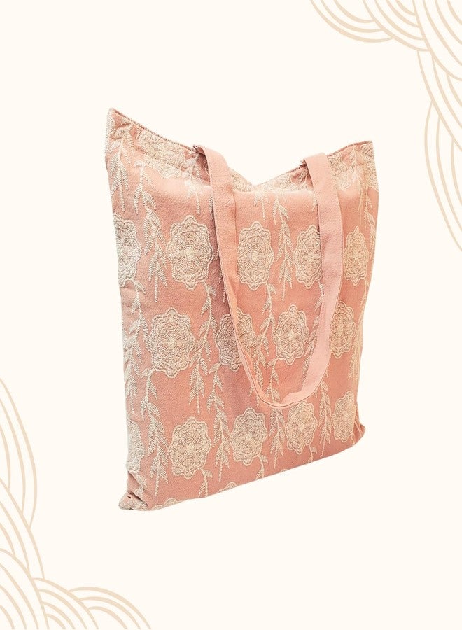 Lady Jayne Lined Embroidered Canvas Fabric Shopping Tote Bag, 15" x 14", Sweet Boutique Peony Floral - Image 4