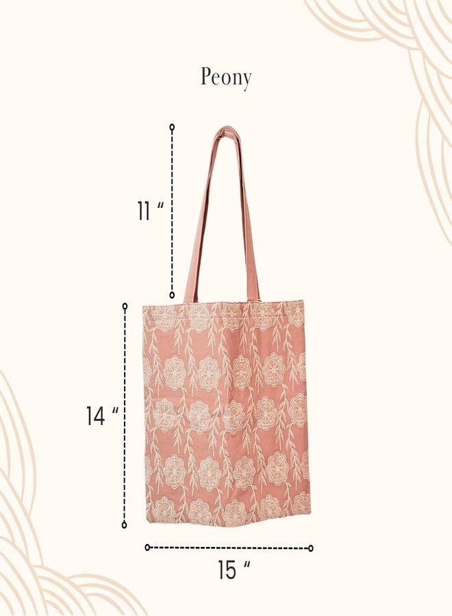 Lady Jayne Lined Embroidered Canvas Fabric Shopping Tote Bag, 15" x 14", Sweet Boutique Peony Floral - Image 2