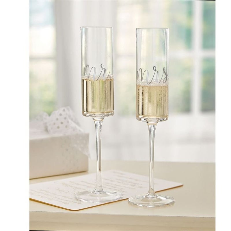 mud pie Mud Pie Mrs Wedding Champagne Glass Set One Size Silver 9 fluid ounces 2 Count Pack of 1