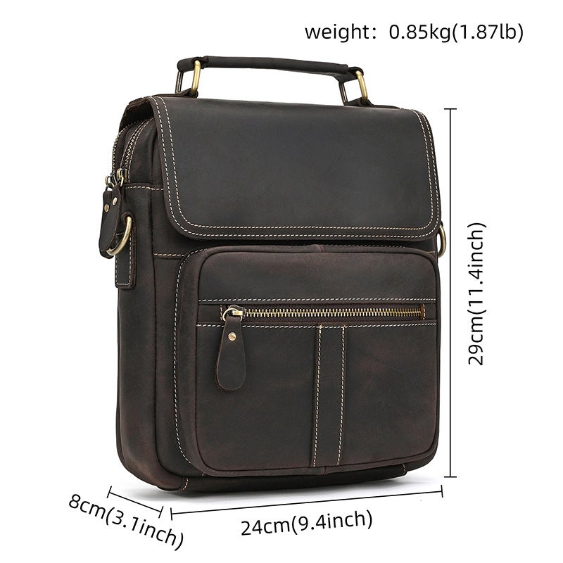 Men'S Genuine Leather Shoulder Bag, Crazy Horse Leather Crossbody Bag, Top Layer Cowhide Flap Shoulder Bag, Ipad Bag, Exclusively For Sales - Image 1