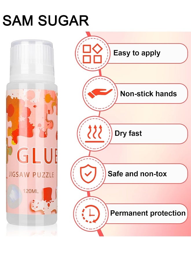 SAM SUGAR Puzzle Glue With Sponge Head, Jigsaw Puzzle Glue For Kids, Puzzle Glue Clear With Applicator, Water-Soluble Special Craft Puzzle Glue, Puzzle Saver For 1000/1500/3000 Pieces Of Puzzle, 120ML  - Image 2