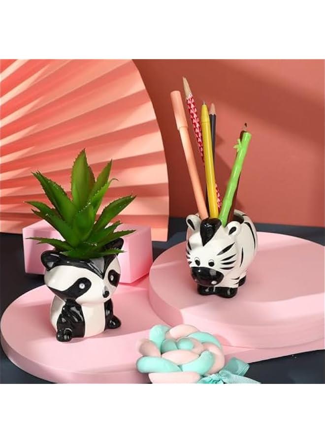 Yulejo 6 Pack Succulent Pots,  3 Inch Small AnimalCeramic Planter Pot with Drainage Hole and Bamboo Tray, Small Indoor Ceramic Pots, Succulent Cactus Herb Home Office Balcony Decor - Image 4