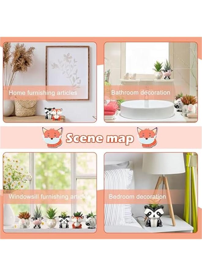 Yulejo 6 Pack Succulent Pots,  3 Inch Small AnimalCeramic Planter Pot with Drainage Hole and Bamboo Tray, Small Indoor Ceramic Pots, Succulent Cactus Herb Home Office Balcony Decor - Image 5