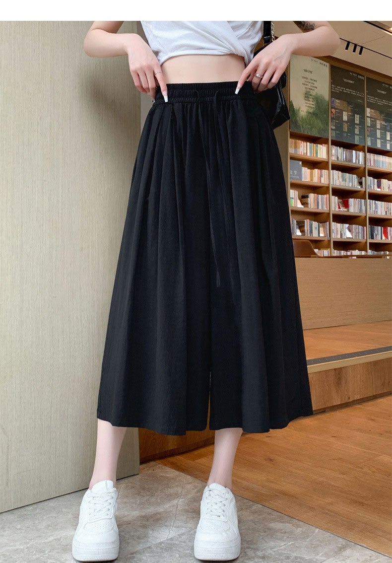 New Korean version of womens skirt skirt Joker loose casual pleated A- line skirt 2023 Yamamoto pants skirt a generation of hair Black Yamamoto Culottes 