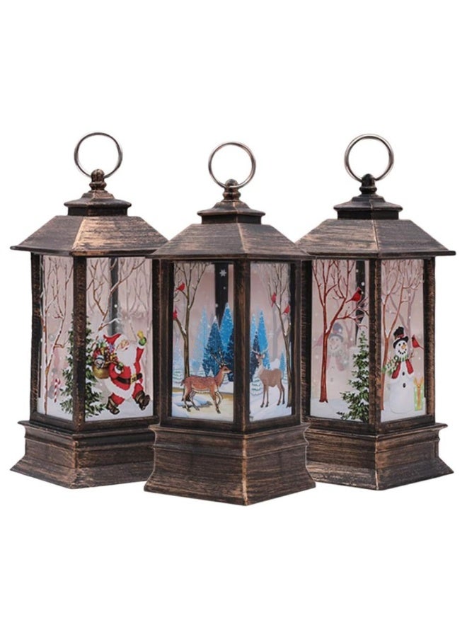 Christmas Decorations Lantern, 3PCS Christmas Decorations Lights Vintage Xmas Candle with LED Tea Light Santa Claus Elk Snowman Pattern Lights Fireless Candles Lamp for Christmas Party Decor - Image 1