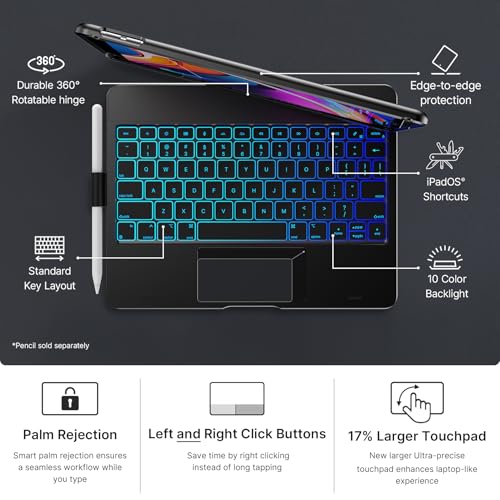 typecase Touch for iPad 9th Generation Case with Keyboard (10.2", 2021),Multi-touch Trackpad,10 Color Backlight, 360° Rotatable, Thin & Light for 8th Gen (2020),7th Gen (2019), Air 3,Pro 10.5 (Black). - Image 5