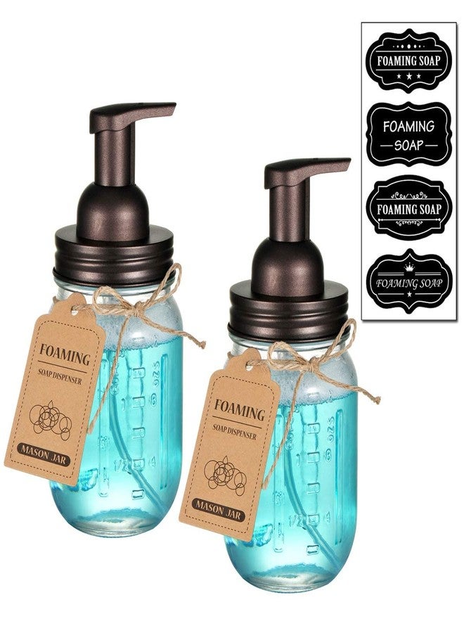 Amolliar Mason Jar Foaming Soap Dispenser, Rustproof Stainless Steel Lid, BPA Free Foam Pump, Waterproof Labels, Rustic Farmhouse Decor Refill Hand Soap Dispenser Bathroom Accessories- Bronze (2 Pack) - Image 2
