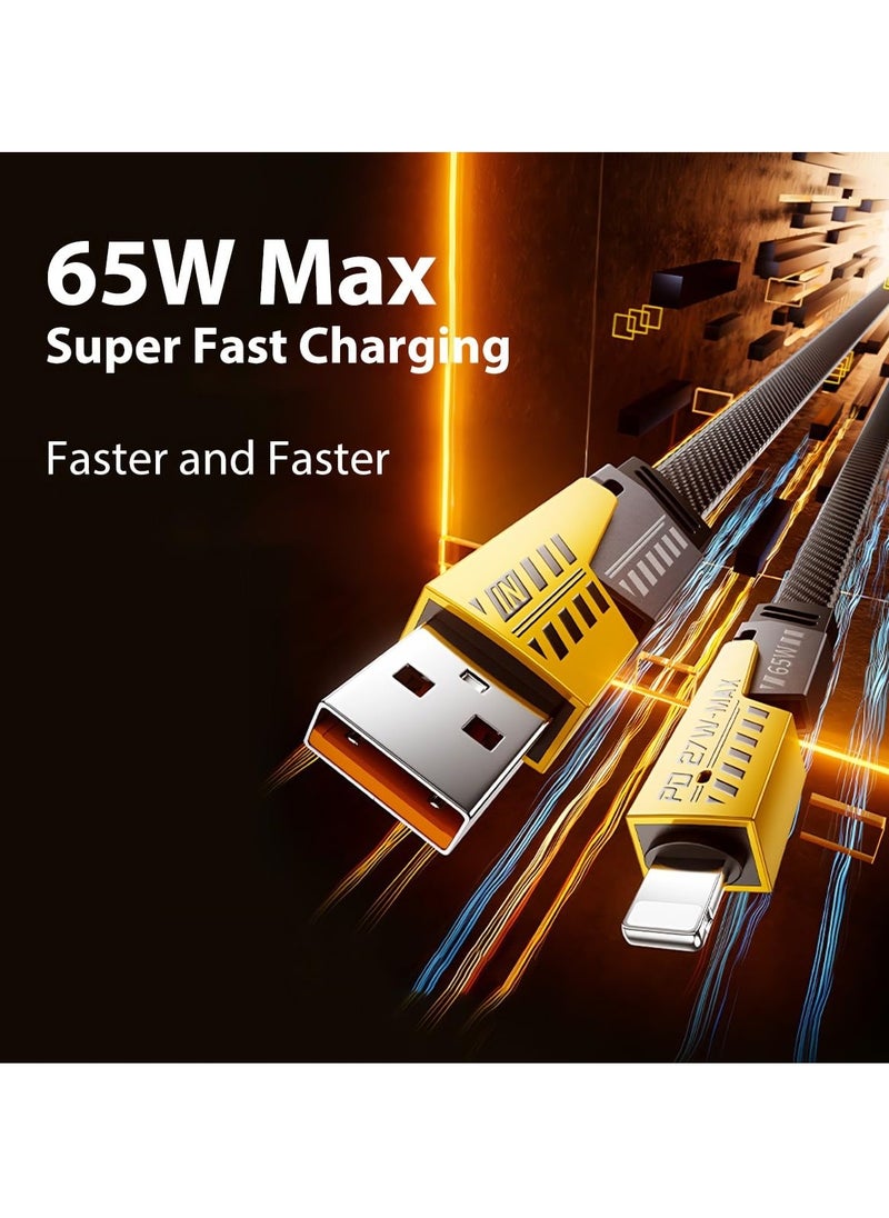 65W 4-in-1 Fast Charging Cable - Flat Braided USB C to USB C, USB A, and Lightning Combo