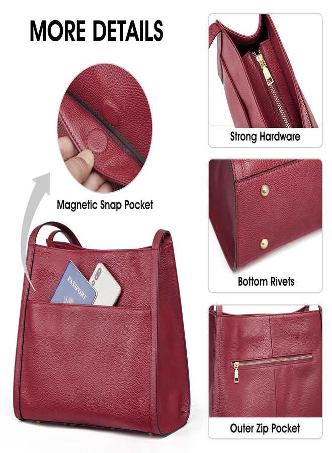 Kattee Genuine Leather Tote Bags for Women, Soft Leather Shoulder Purses and Handbags, Wine Red - Image 5
