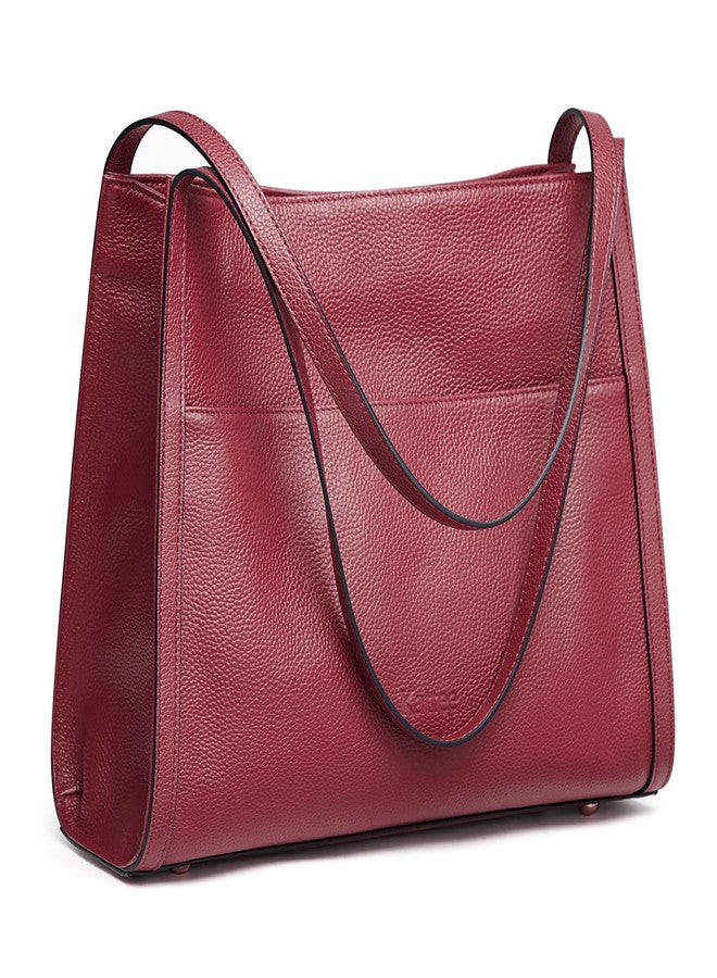 Kattee Genuine Leather Tote Bags for Women, Soft Leather Shoulder Purses and Handbags, Wine Red - Image 1