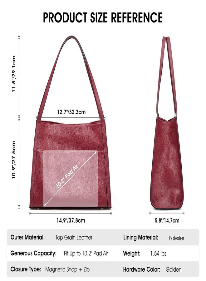 Kattee Genuine Leather Tote Bags for Women, Soft Leather Shoulder Purses and Handbags, Wine Red - Image 3