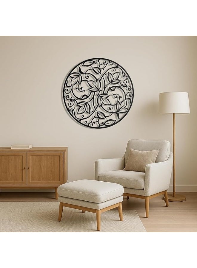 MIRFA Wooden Wall Art With Self Adhesive Base - Black (Leaf & Vine In Round Mandala) - Image 4