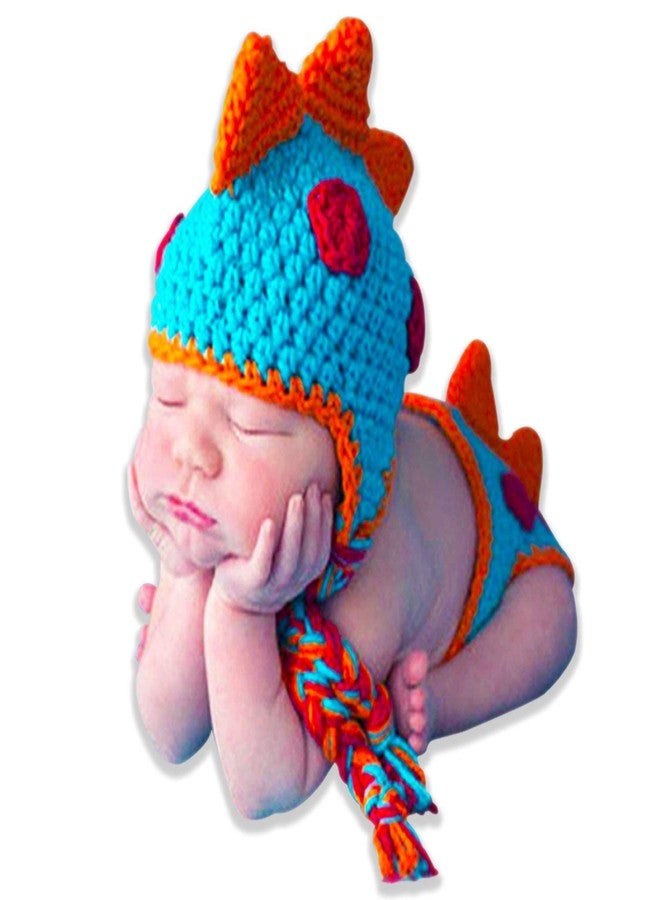 Bembika Baby's Lovely Knitted Chunky Dinosaur Short Hat Photography Prop Aqua (Set of 2) - Image 2