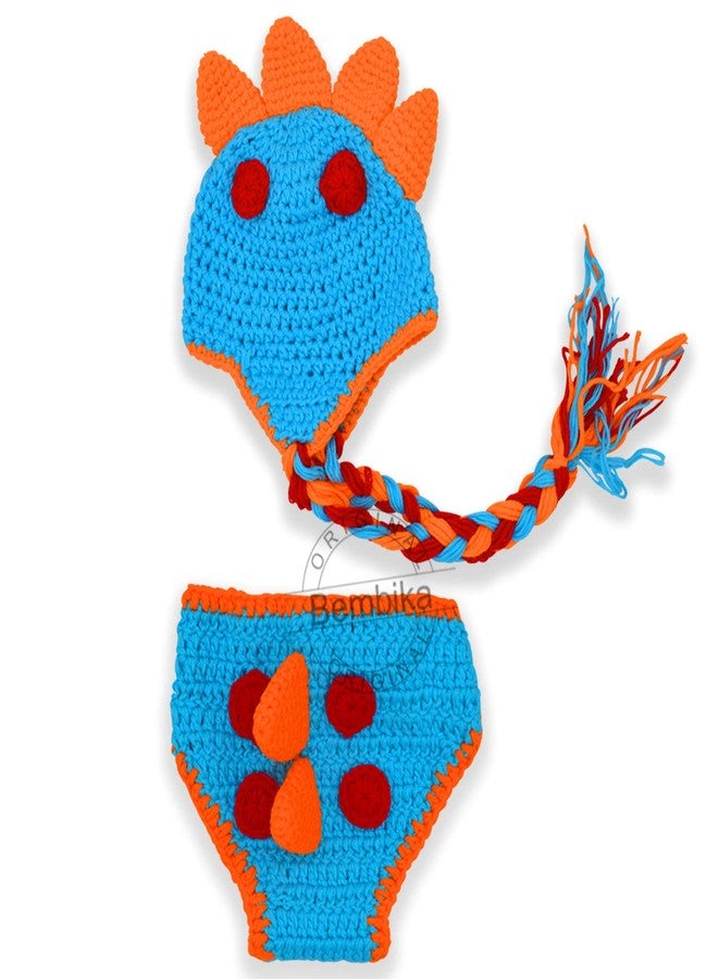 Bembika Baby's Lovely Knitted Chunky Dinosaur Short Hat Photography Prop Aqua (Set of 2) - Image 3