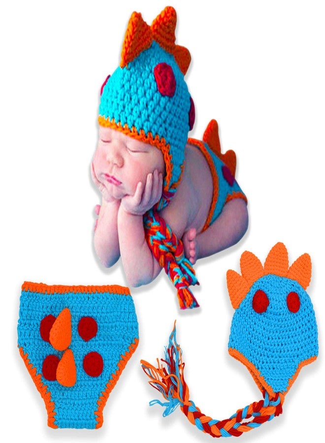 Bembika Baby's Lovely Knitted Chunky Dinosaur Short Hat Photography Prop Aqua (Set of 2) - Image 1