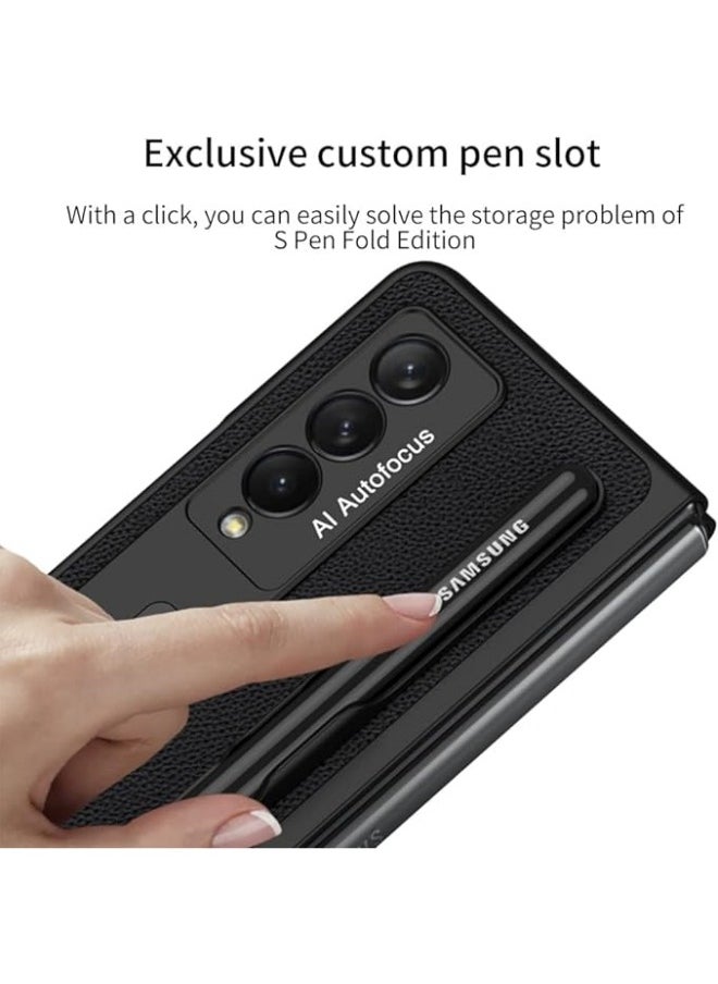 Generic Case Compatible with Samsung Galaxy Z Fold 3, Z Fold 3 Case Leather with Kickstand Folio Flip Phone Case with S Pen Holder, Cover Designed for Galaxy Z Fold 3 5G (Black)  - Image 2