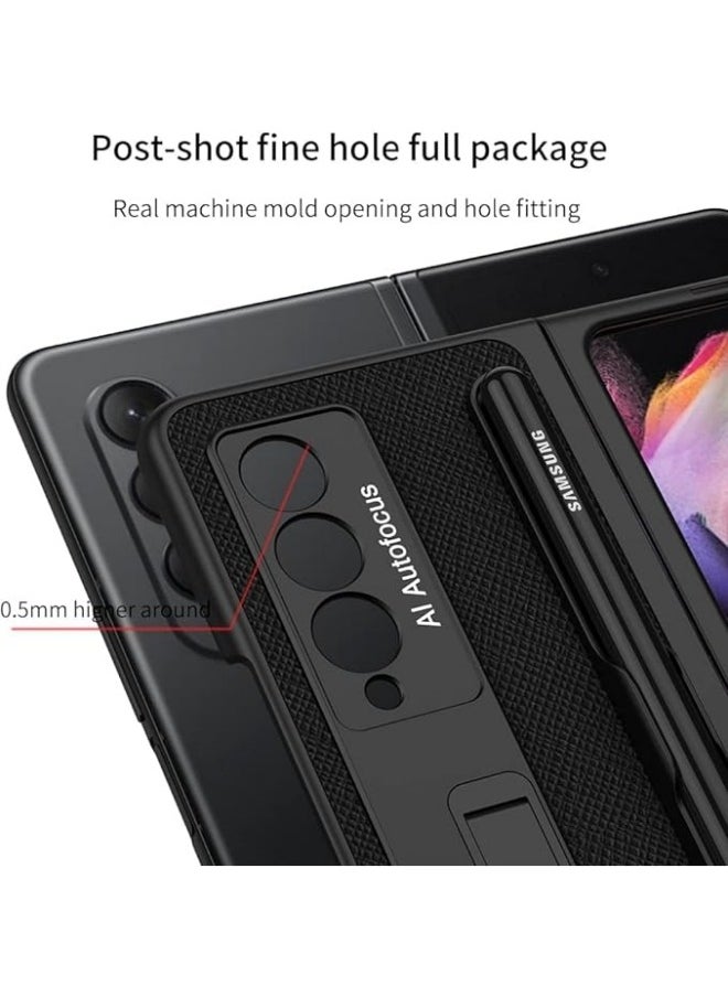 Generic Case Compatible with Samsung Galaxy Z Fold 3, Z Fold 3 Case Leather with Kickstand Folio Flip Phone Case with S Pen Holder, Cover Designed for Galaxy Z Fold 3 5G (Black)  - Image 3