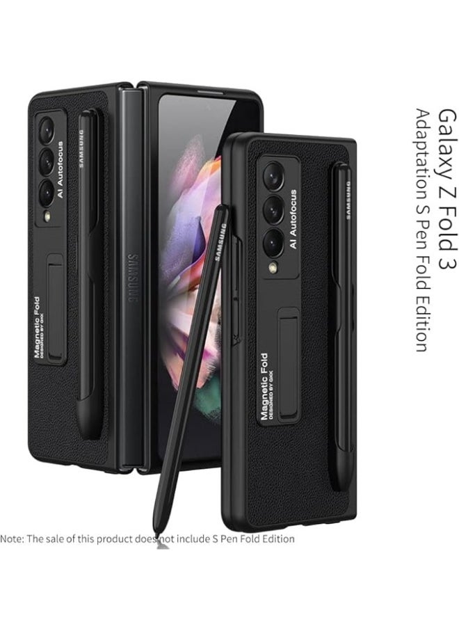 Generic Case Compatible with Samsung Galaxy Z Fold 3, Z Fold 3 Case Leather with Kickstand Folio Flip Phone Case with S Pen Holder, Cover Designed for Galaxy Z Fold 3 5G (Black)  - Image 4