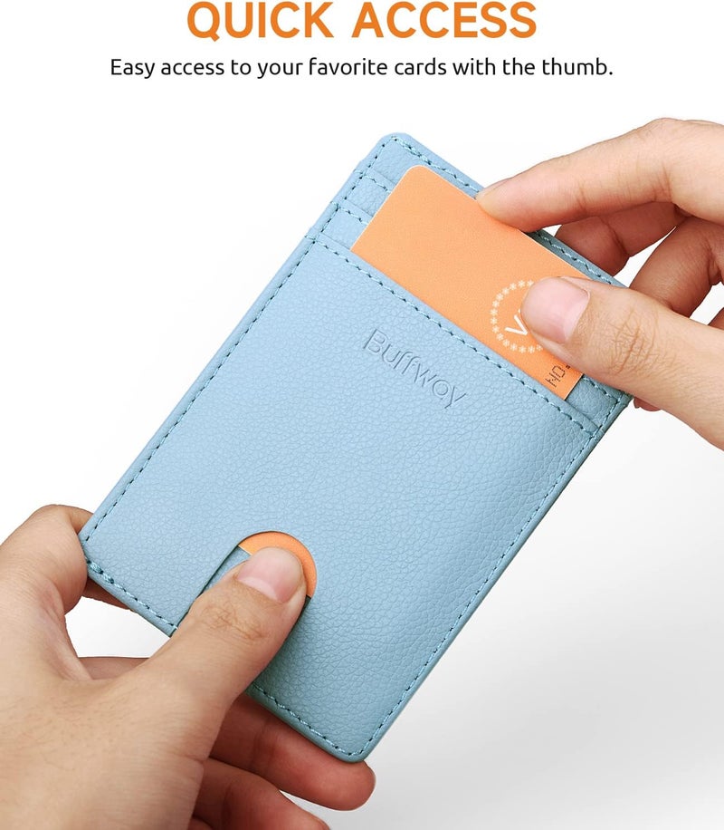 Buffway Mens Slim Wallet, Minimalist Thin Front Pocket Leather Credit Card Holder with RFID Blocking for Work Travel - Image 3