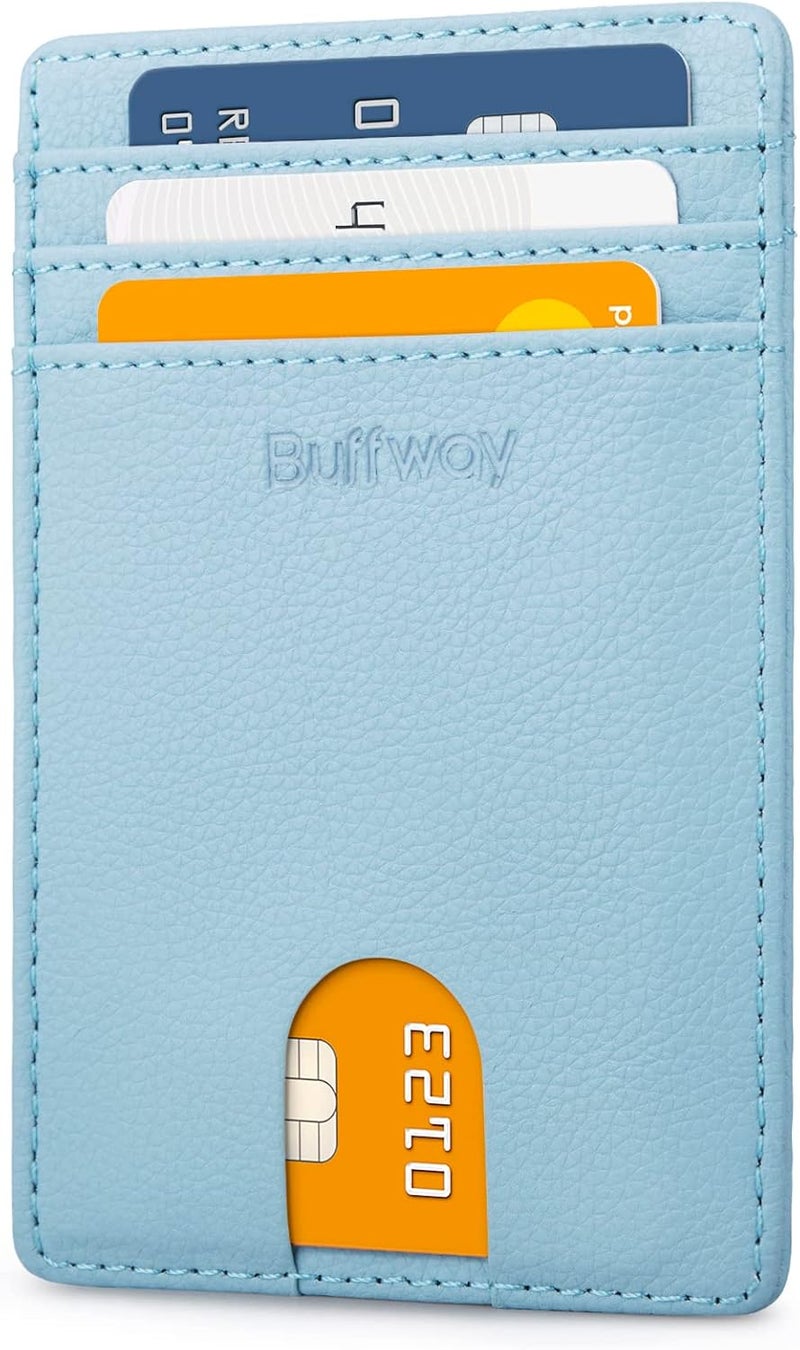 Buffway Mens Slim Wallet, Minimalist Thin Front Pocket Leather Credit Card Holder with RFID Blocking for Work Travel - Image 1