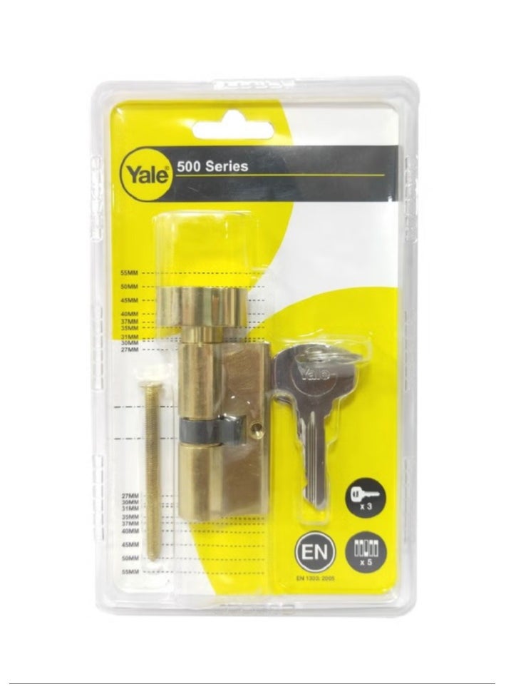 Yale 500 Series Double Euro Profile Cylinder 40—40mm Polished Brass  Key + Knob, 10-0503-4040-CK-02-01 (80mm)  - Image 2