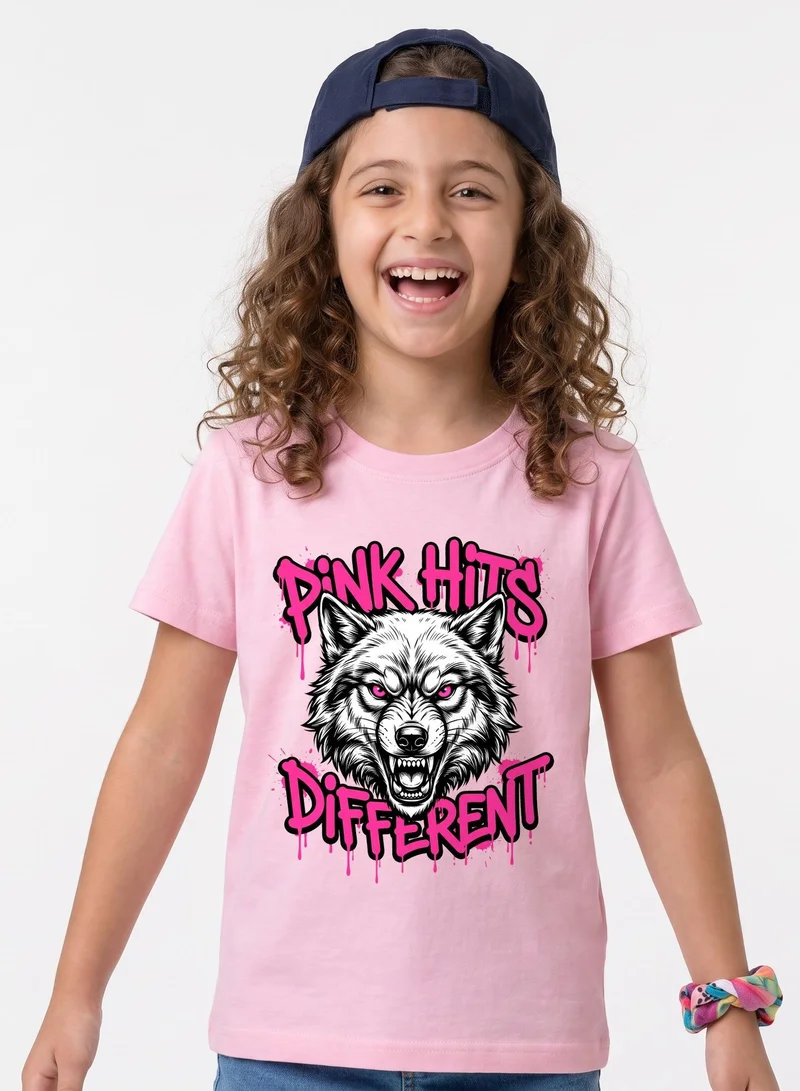 Funkaar Pink Pink Hits Different Wolf Kids T-Shirt – Unisex Cotton Tee  | Best Price UAE