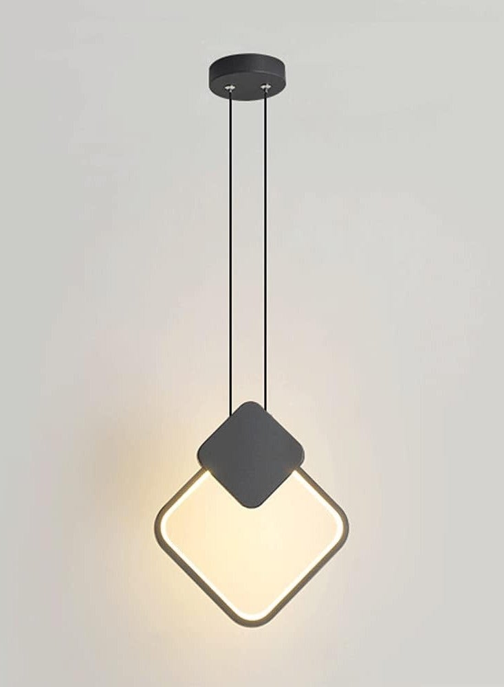 آه آه ثريا سوداء مربعة الشكل، ثريا ريفية حديثة 12 وات، مصباح معلق LED قابل للتعتيم لغرفة الطعام، تركيبات إضاءة معلقة لتناول الطعام، ثريا صناعية حديثة لغرفة النوم والردهة والمطبخ وغرفة المعيشة والمدخل - Image 1