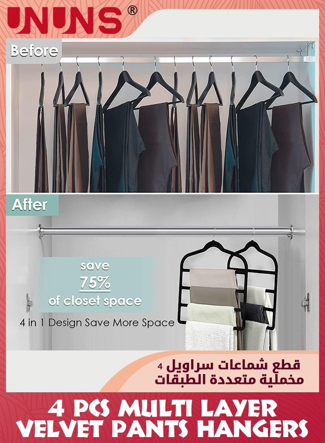 UNUNS Velvet Pant Hangers,4 Pack 4 Tier Space Saving Non Slip Velvet Hangers,Multi-Layer Swing Arm Velvet Pant Hanger,Space Saver Hanger For Pants Jeans Scarf Trouser Tie Towel Silk Clothes-Black  - Image 5