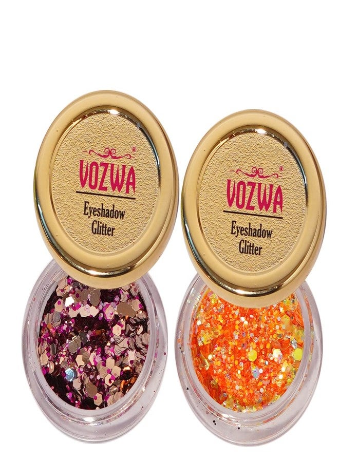Vozwa Thik & Thin Chunky Eyeshadow Glitter (Pink + Orange) for Eye Makeup - Image 3