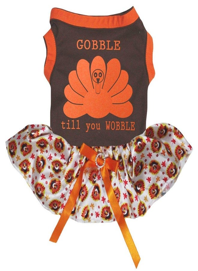 Petitebella Orange Gobble Turkey Till You Wobble Puppy Dog Dress (Brown/Turkeys, Small)