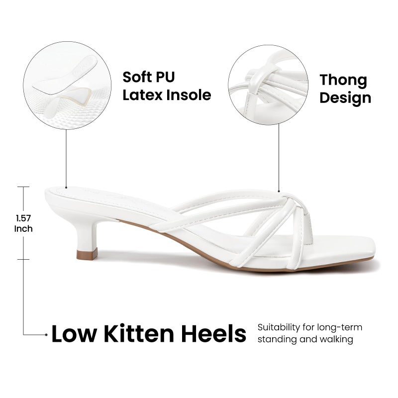 Athlefit White Kitten Heels for Women Strappy Flip Flop Low Heels Square Toe Comfortable Dressy Party Heeled Sandals Size 8 - Image 4