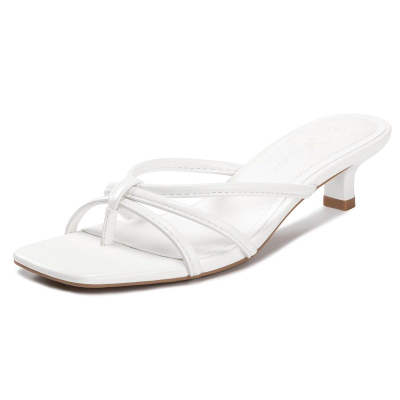 Athlefit White Kitten Heels for Women Strappy Flip Flop Low Heels Square Toe Comfortable Dressy Party Heeled Sandals Size 8 - Image 1