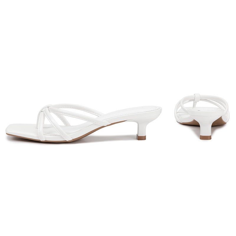 Athlefit White Kitten Heels for Women Strappy Flip Flop Low Heels Square Toe Comfortable Dressy Party Heeled Sandals Size 8 - Image 5