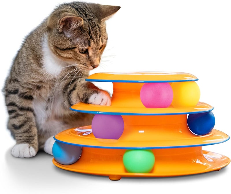 Catstages Tower of Tracks Cat Toy – 3 Levels of Interactive Play – Circle Track with Moving Balls Satisfies Kitty’s Hunting, Chasing & Exercising Needs - Image 1