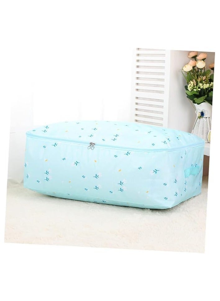 شنطة تخزين كبيرة محمولة مقاومة للماء مع سحابات، قماش اوكسفورد سميك شديد التحمل، شنطة منظمة مثالية للسفر واللحاف والبطانيات، مقاس جامبو 70 × 50 × 30 سم (زهرة زرقاء فاتح) - Image 1