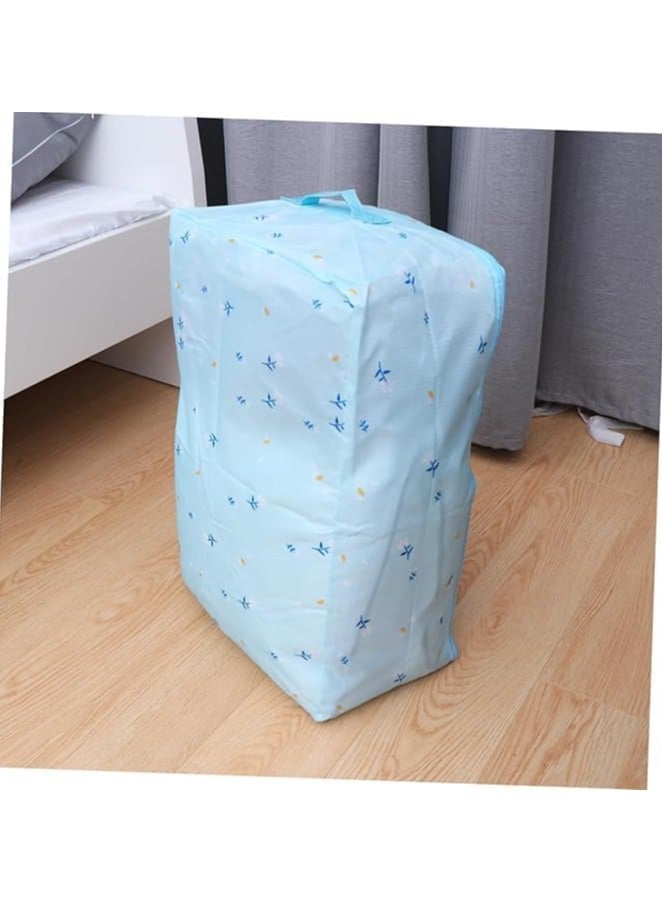 شنطة تخزين كبيرة محمولة مقاومة للماء مع سحابات، قماش اوكسفورد سميك شديد التحمل، شنطة منظمة مثالية للسفر واللحاف والبطانيات، مقاس جامبو 70 × 50 × 30 سم (زهرة زرقاء فاتح) - Image 2