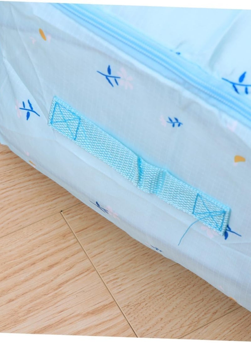 شنطة تخزين كبيرة محمولة مقاومة للماء مع سحابات، قماش اوكسفورد سميك شديد التحمل، شنطة منظمة مثالية للسفر واللحاف والبطانيات، مقاس جامبو 70 × 50 × 30 سم (زهرة زرقاء فاتح) - Image 5