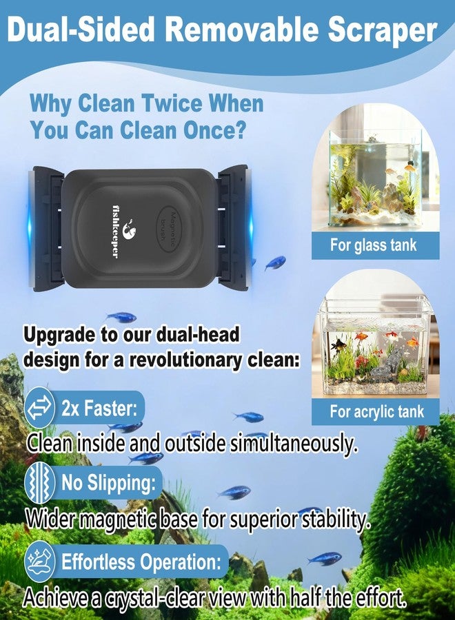 fishkeeper Magnetic Aquarium Glass Cleaner, Dual-Blades Algae Fish Tank Glass Cleaner Brush for 0.2-0.4 Inch Thick Glass Aquariums Tank, Self-Floating Scrubber Brush with 4 Detachable Scraper - Image 5