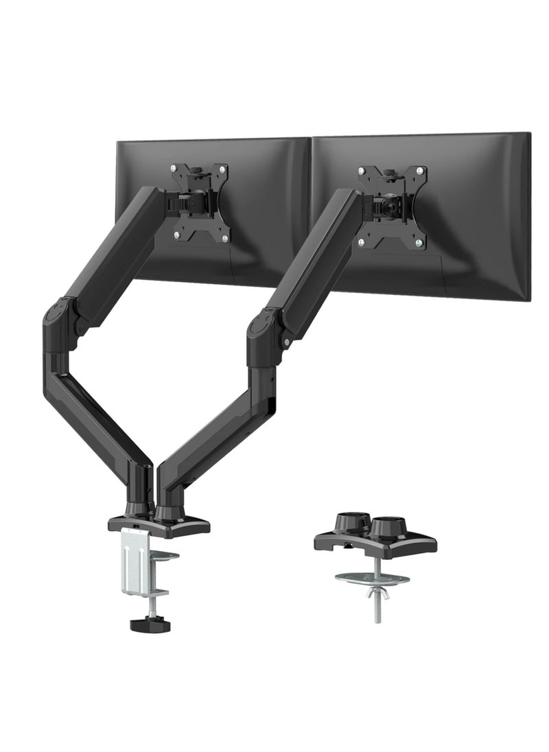 ELTRAZONE - Dual Monitor Mount Stand, Adjustable Monitor Stand, Articulating Gas Spring Monitor Arm, Monitor Desk Mount with Clamp and Grommet Base - Fits 13 to 32 Inch Computer Monitors - Image 1