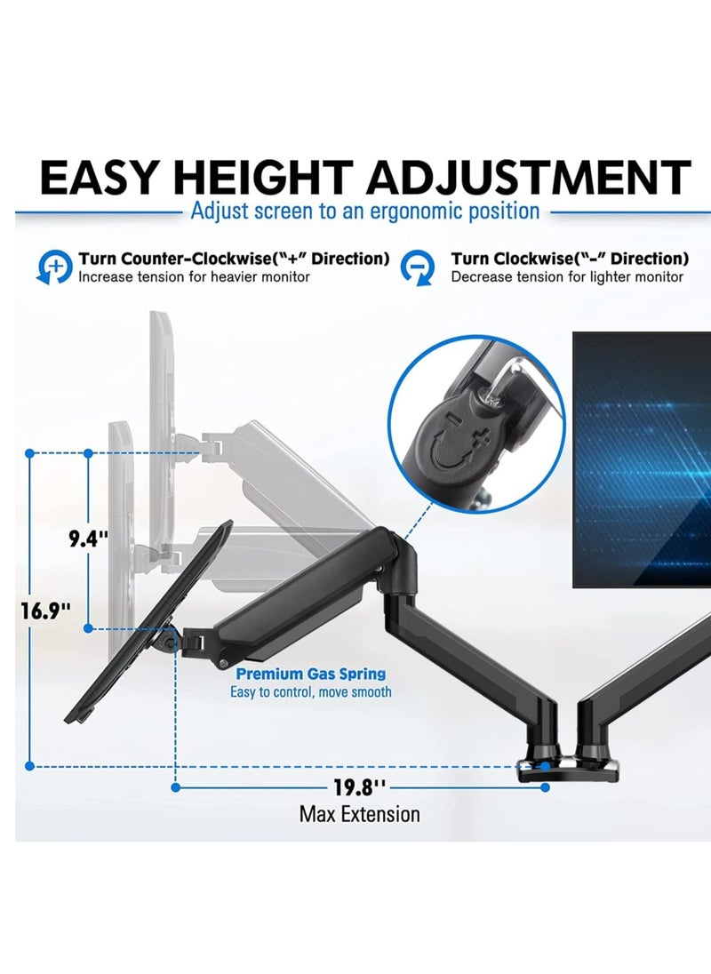 ELTRAZONE - Dual Monitor Mount Stand, Adjustable Monitor Stand, Articulating Gas Spring Monitor Arm, Monitor Desk Mount with Clamp and Grommet Base - Fits 13 to 32 Inch Computer Monitors - Image 1