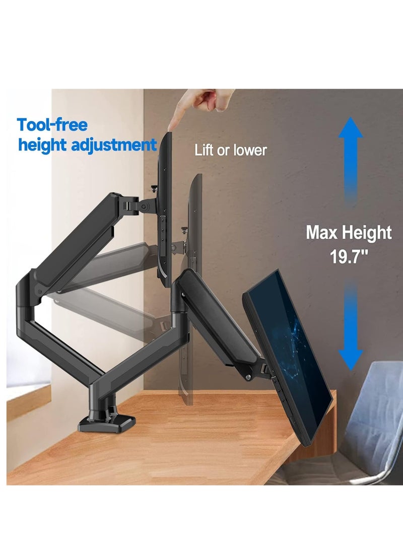 ELTRAZONE - Dual Monitor Mount Stand, Adjustable Monitor Stand, Articulating Gas Spring Monitor Arm, Monitor Desk Mount with Clamp and Grommet Base - Fits 13 to 32 Inch Computer Monitors - Image 1