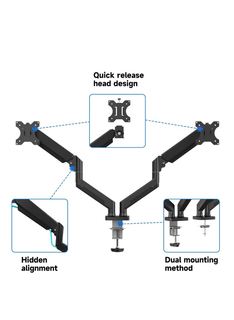 ELTRAZONE - Dual Monitor Mount Stand, Adjustable Monitor Stand, Articulating Gas Spring Monitor Arm, Monitor Desk Mount with Clamp and Grommet Base - Fits 13 to 32 Inch Computer Monitors - Image 1