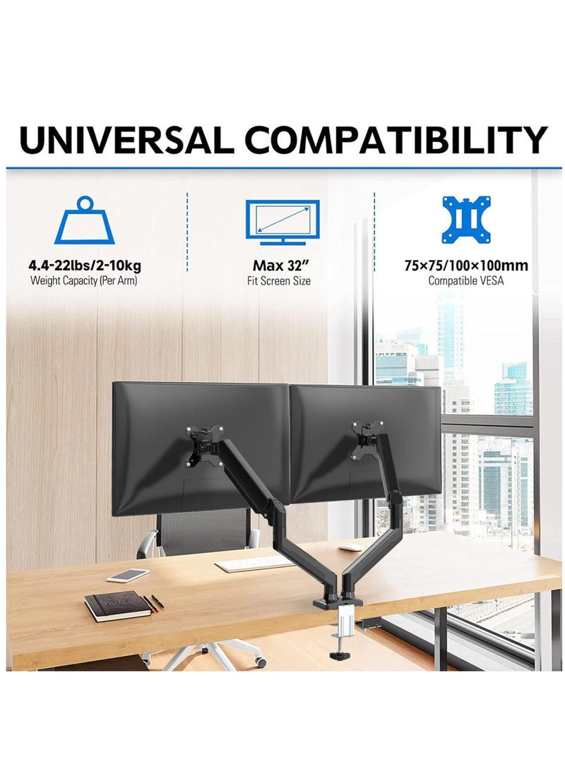 ELTRAZONE - Dual Monitor Mount Stand, Adjustable Monitor Stand, Articulating Gas Spring Monitor Arm, Monitor Desk Mount with Clamp and Grommet Base - Fits 13 to 32 Inch Computer Monitors - Image 1