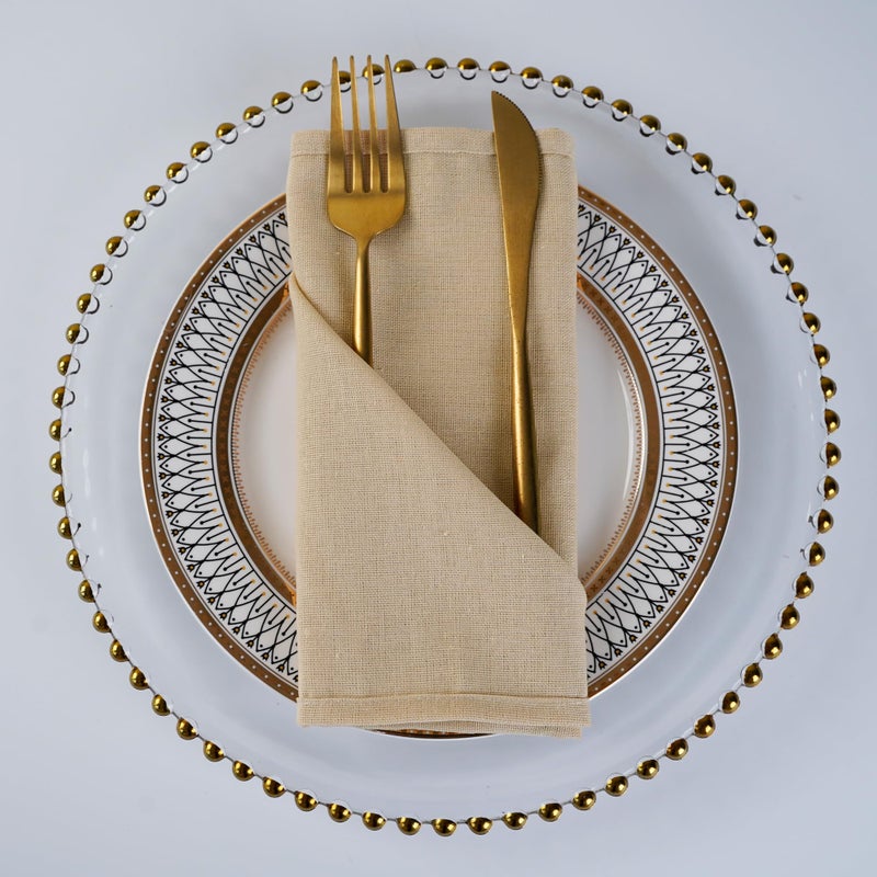 INFEI Solid Color Blended Fabric Thin Dinner Cloth Napkins - Set of 12 (40 x 40 cm) - for Events & Home Use (Beige) - Image 3