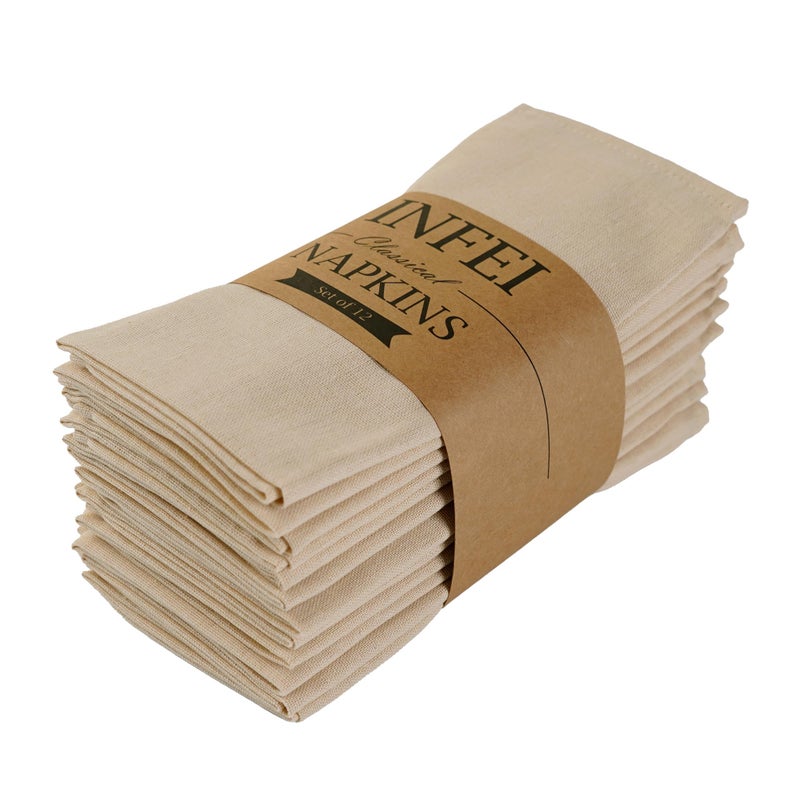 INFEI Solid Color Blended Fabric Thin Dinner Cloth Napkins - Set of 12 (40 x 40 cm) - for Events & Home Use (Beige) - Image 1