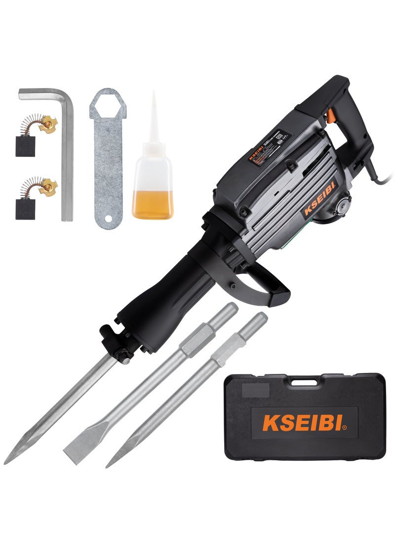 KSEIBI Demolition Hammer 1400W, Concrete Breaker for Chipping Away at Bricks, Tiles & Stone. MAX 1400W Electric Jackhammer Heavy Duty/Pavement Breaker with Carrying Case Flat Chisel & Point Chisel.  - Image 1