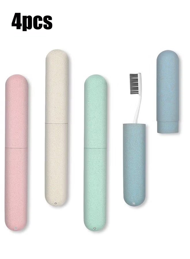واي جيه حافظة فرشاة أسنان سفر من 4 قطع، حاملة فرشاة أسنان محمولة وقابلة للتهوية من البلاستيك للسفر والتخييم والمدرسة والمنزل - Image 1