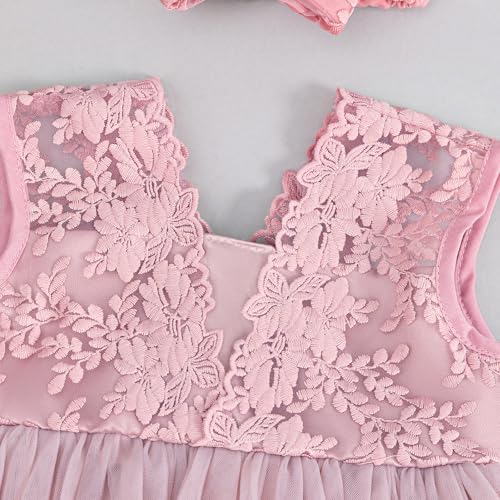DPKM Lace Flower Baby Girl Dress with Big Bowknot Toddler Tulle Tutu for Formal Birthday Party - Image 5